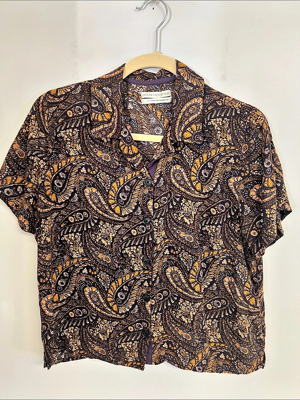 Urban Outfitters Paisley Button Down Top in Brown & Purple Size Small